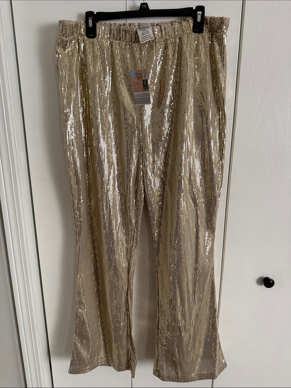 Serra Light Gold Sequin Pants Sz L NWT